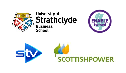 Logos for Business School Enable, STV, Scottish Power